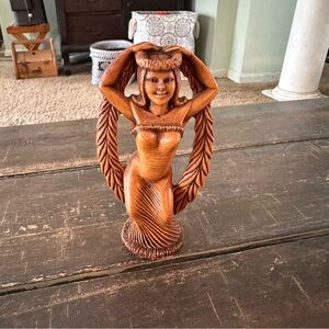 VINTAGE COCO JOE'S  HAPA WOOD HAWAIIAN HULA GIRL FIGURINE Hawaii Souvenir